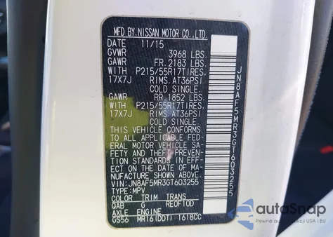 2016 Nissan Juke Sv from USA, damaged, VIN JN8AF5MR3GT603255